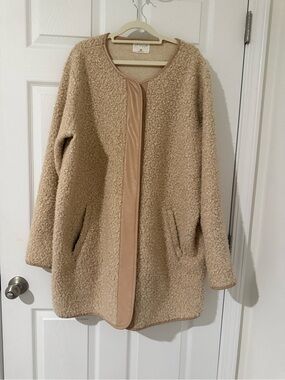 Stylus Teddy Sherpa Coat XXL Beige Snap Front Plush Jacket